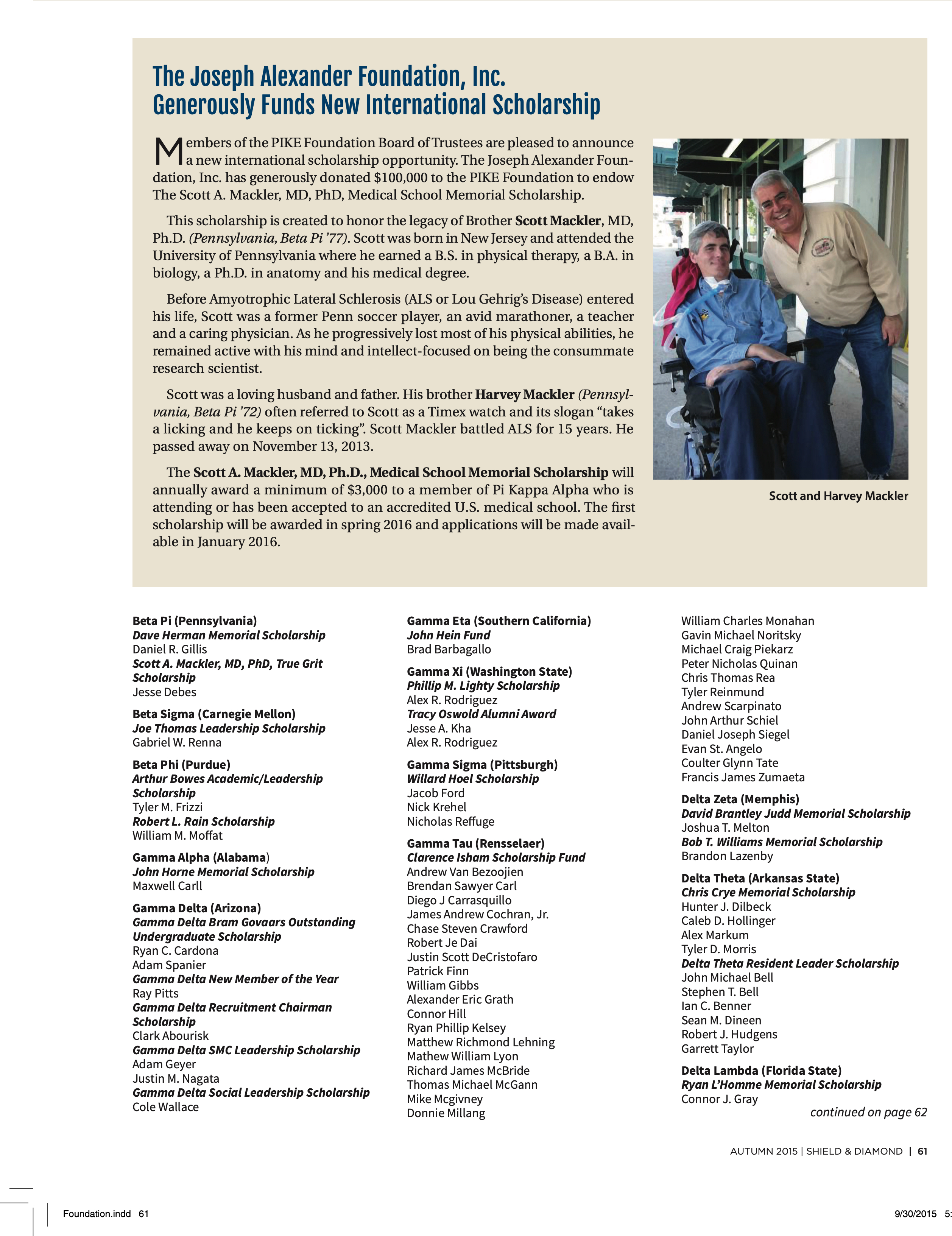 The Joseph Alexander Foundation, Inc. Generously Funds New International Scholarship